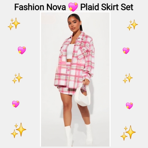 Fashion Nova Dresses & Skirts - Fashion Nova Pink and White Plaid Skirt Set, Size L